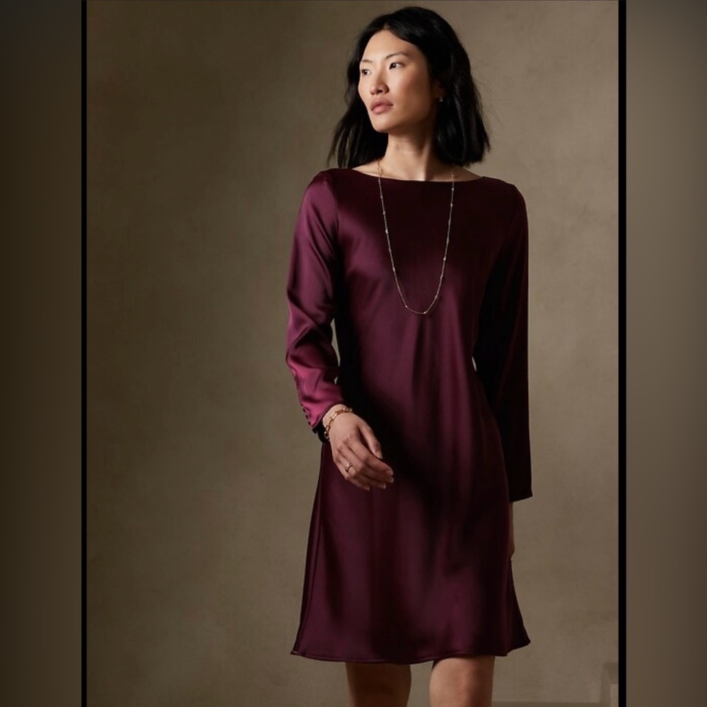 Banana Republic cowl back satin dress burgundy